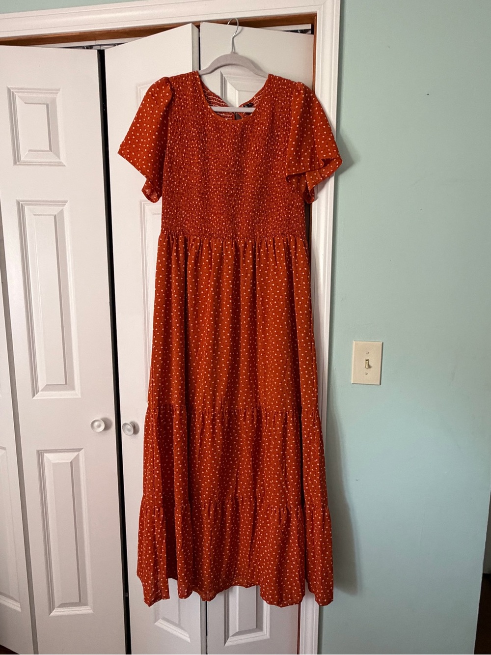 Rust Polka Dot Maxi Dress - Casual Tiered Midi